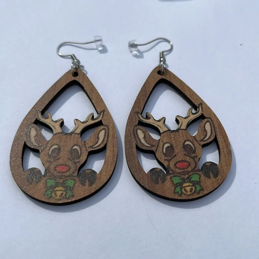 2/$14 Earrings dangle Christmas reindeer‎ handmade unique trendy gift mom